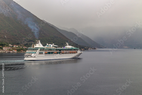 Cruise ship sailing in the Bay of Kotor, © Kevin Hellon