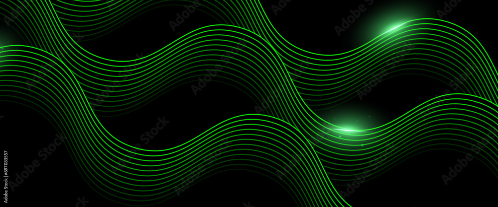 Black and green vector abstract modern and simple banner with glow 3D futuristic line. Dynamic modern gradient flowing wave line pattern design. Futuristic technology concept Black and green vector abstract modern and simple banner with glow 3D futuristic line. Dynamic modern gradient flowing wave line pattern design. Futuristic technology concept