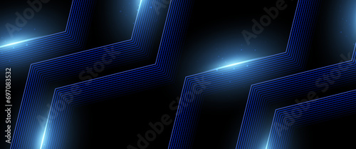 Black and blue vector 3D futuristic line abstract banner with glow line. Dynamic modern gradient flowing wave line pattern design. Futuristic technology concept © TitikBak