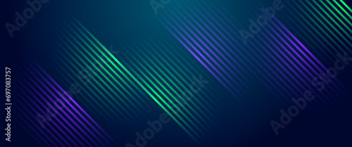Blue and green vector glowing tech geometric 3D line modern abstract banner. Futuristic technology lines background design. Modern graphic element. Horizontal banner template