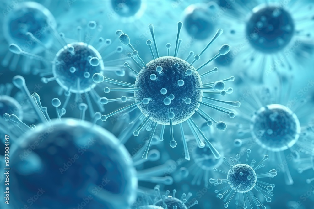 3D blue bacteria close-up