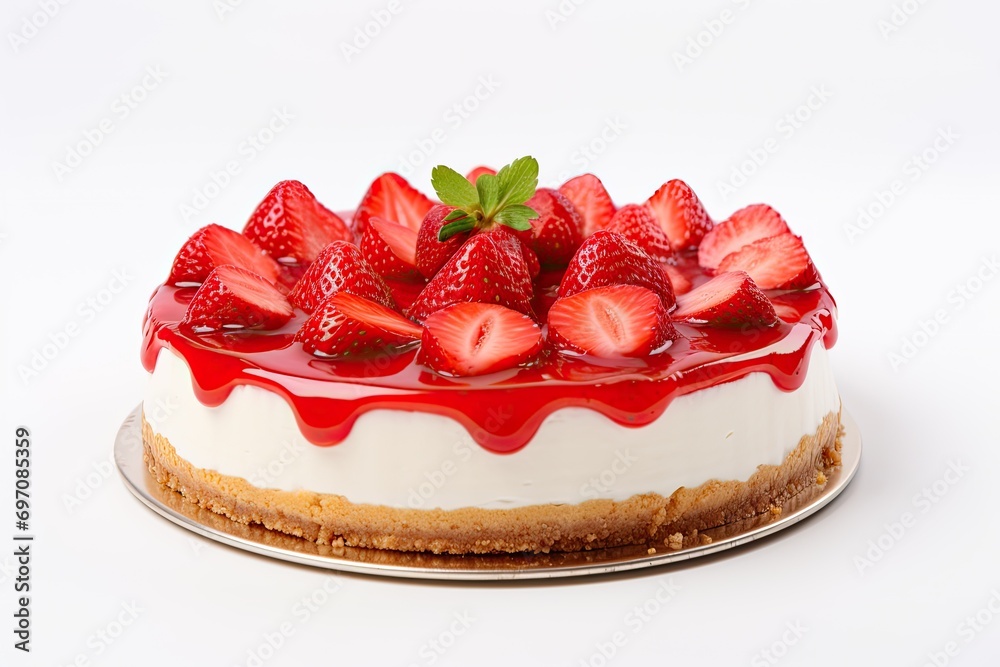 Delicious strawberry cheesecake on white backdrop. Delicious strawberry cheesecake on white backdrop.