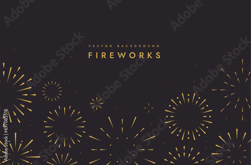 Firework show background in night. Happy new year poster. Congratulation banner, Festival symbol. Holiday celebration design. Modern element template. Minimal simple style. Flat vector illustration.