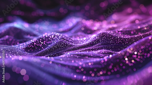 Digital purple particles wave and light abstract background with shining dots and stars. abstract wallpaper art.  backdrop concept.  © Dinusha