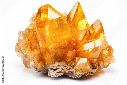Close up of unpolished citrine rock from geological collection isolated on white