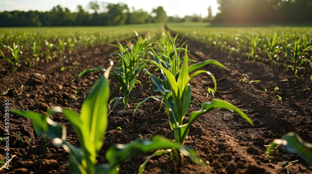 Vibrant Summer Cornfield: Agricultural Rows in Nature's Tapestry of Greenery, Organic Growth & Countryside Landscape Beauty. Generative AI Vibrant Summer Cornfield: Agricultural Rows in Nature's Tapestry of Greenery, Organic Growth & Countryside Landscape Beauty. Generative AI