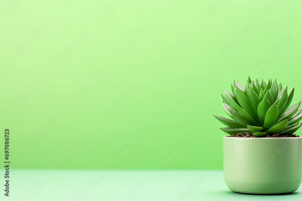 Green succulent plant on a green background. Empty area. Green succulent plant on a green background. Empty area.