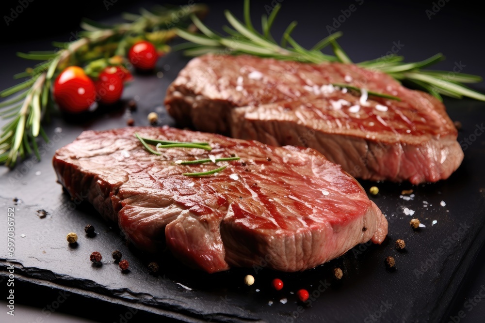 Spiced beef steaks grilled, isolated on white.