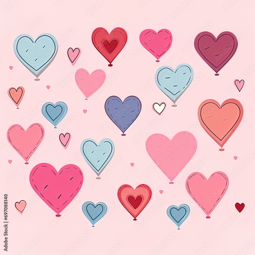 a doodle drawing of hearts cartoon simple, top page space,heart on buttom page only, Background a doodle drawing of hearts cartoon simple, top page space,heart on buttom page only, Background