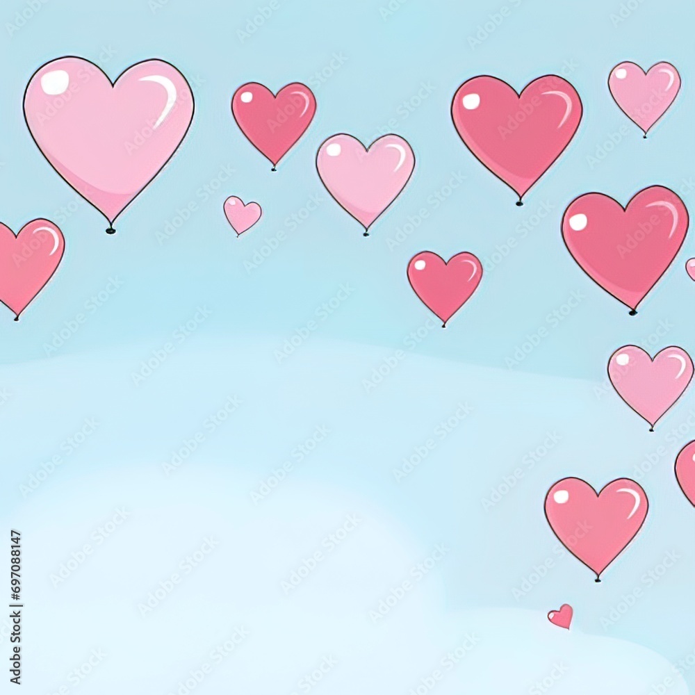 a doodle drawing of hearts cartoon simple, top page space,heart on buttom page only, Background