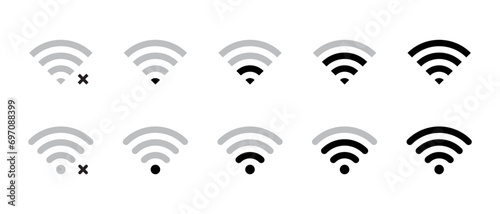 Wifi signal strength icon set in flat style. Wireless connection network symbol vector photo