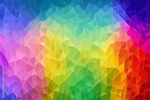 A colorful abstract composition, with a pattern of irregular polygon shapes in a gradient of rainbow colors. Generative AI