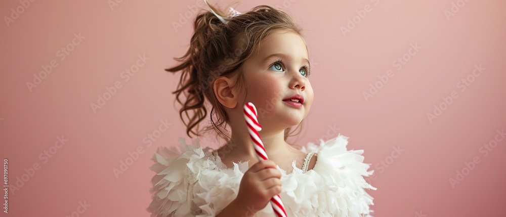 Enchanted Moment: Little Girl in White Dress with Candy Cane