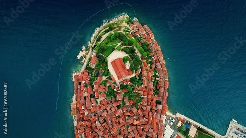 Aerial panorama of Croatian landmark, old town Rovinj and the cathedral of St. Euphemia, Istria, Croatia. photo
