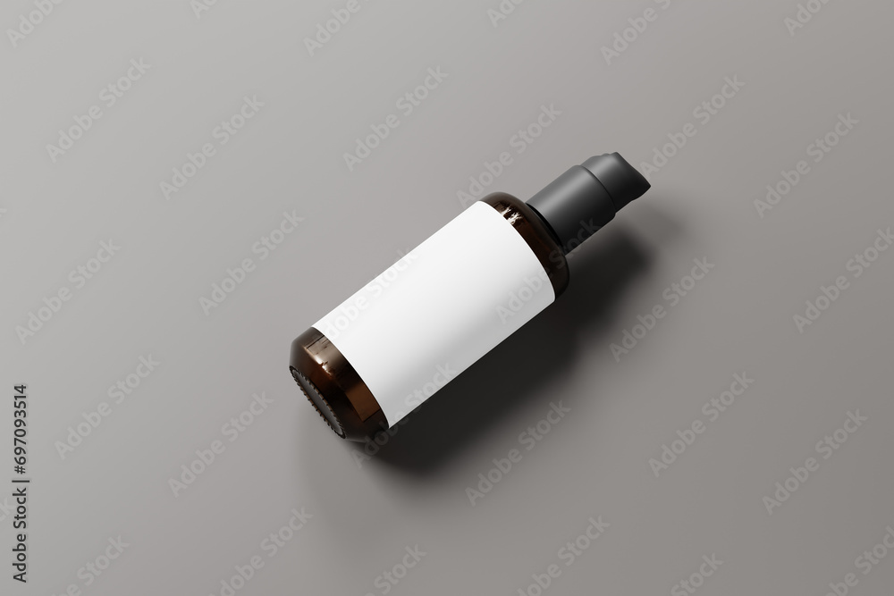 An amber glass pump bottle with a security clip closure mockup An amber glass pump bottle with a security clip closure mockup