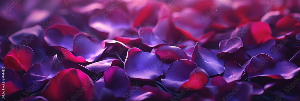 Pink and red roses petals on a bokeh background. Pink and red roses petals on a bokeh background.
