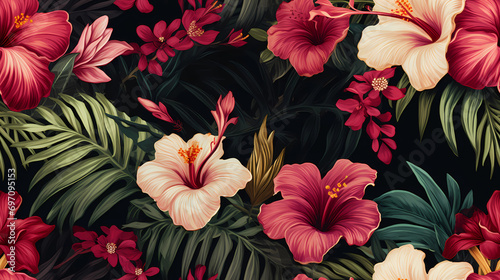 exotic flowers and lush foliage seamless pattern