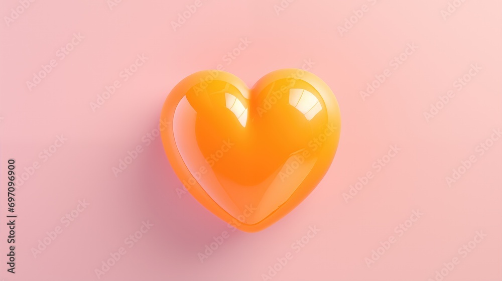3D orange heart over pastel background.