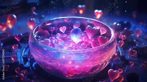 Twinkling stars and hearts float out from the cauldron, as the love potion bubbles and comes to life with an otherworldly energy. photo