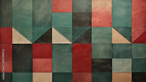 Modern Geometric Rug with Glazed and Rustic Texture in Light Red and Dark Emerald photo