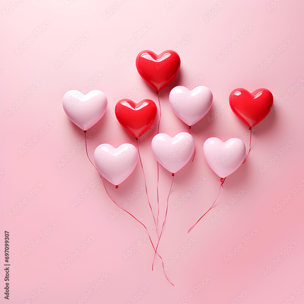 heart shaped balloons  with pink background generated by AI