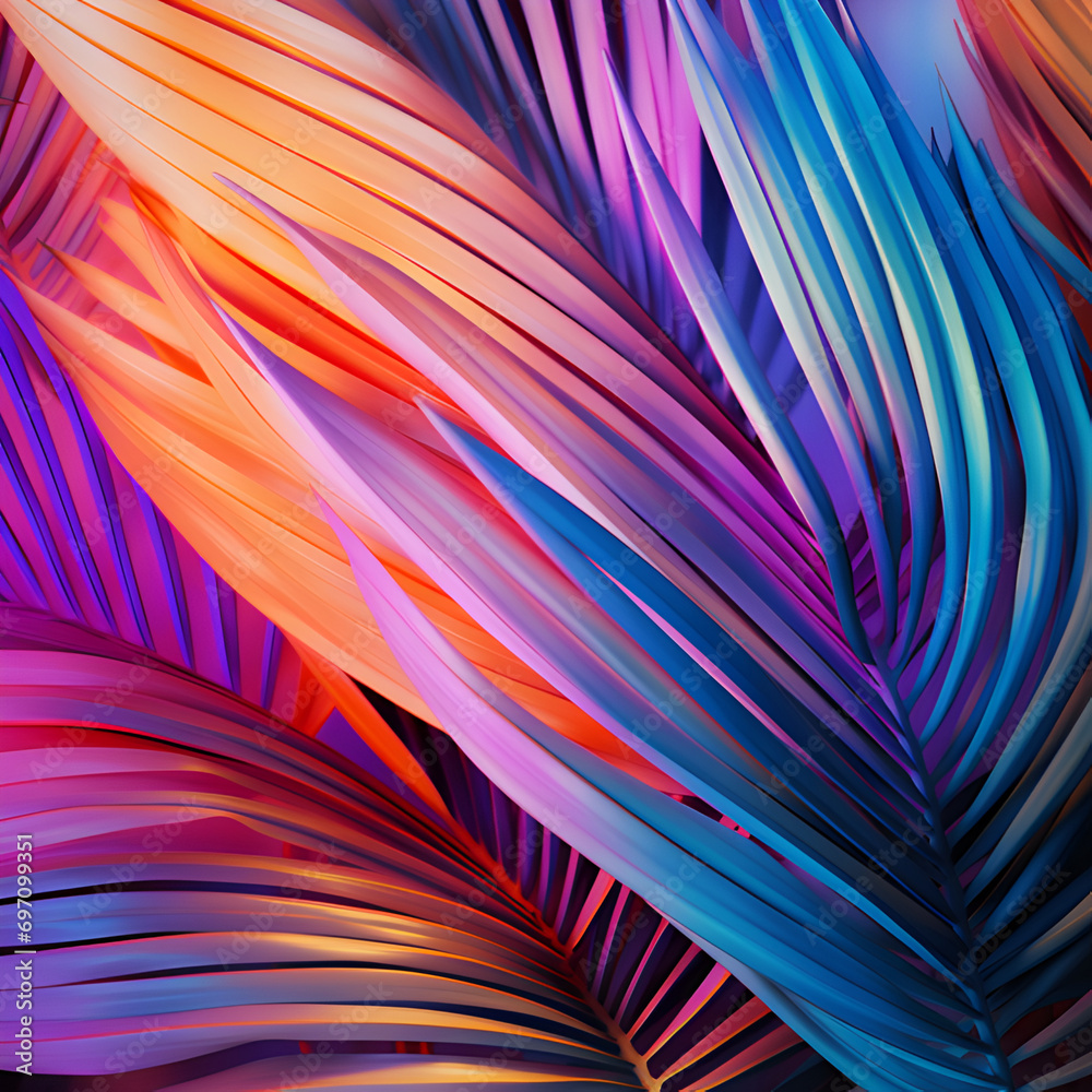 abstract colorful background palm leaves generated by AI abstract colorful background palm leaves generated by AI