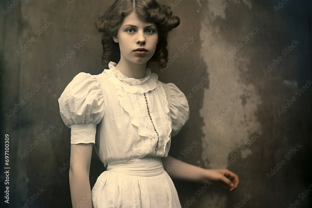 Vintage Photograph of a Young Women in a White Dress