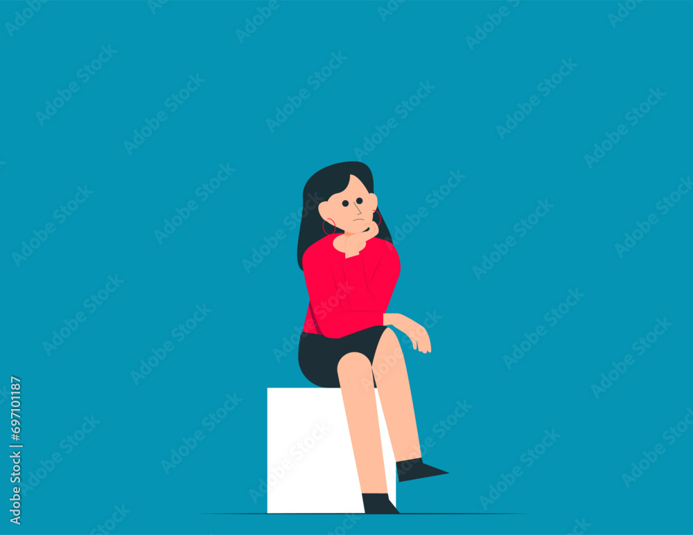 Person seated and waiting. Vector cartoon red colour style