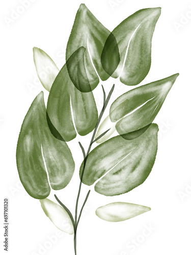 Green Leaf Watercolor Textured Graphic Element