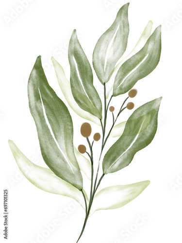 Green Flower Watercolor Textured Graphic Element