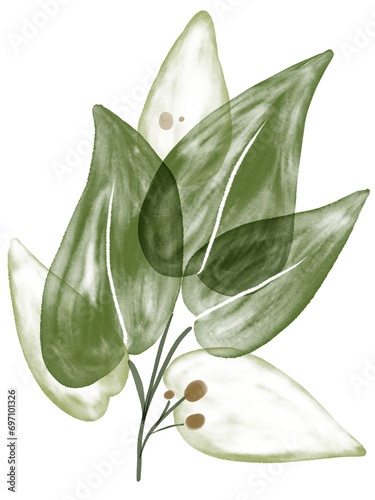 Green Leaf Watercolor Textured Graphic Element