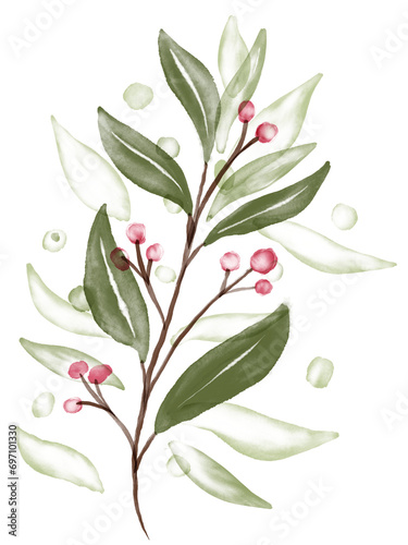 Green Flower Watercolor Textured Graphic Element