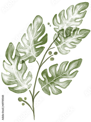 Green Leaf Watercolor Textured Graphic Element