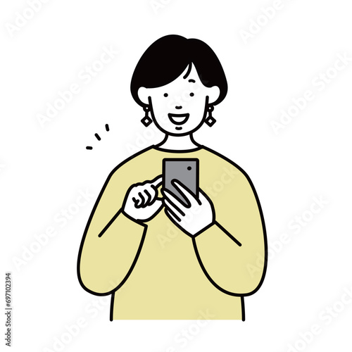 スマートフォンを見る女性のイラスト素材