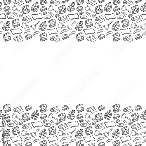 Frame of hand drawn home cleaning in doodle style	