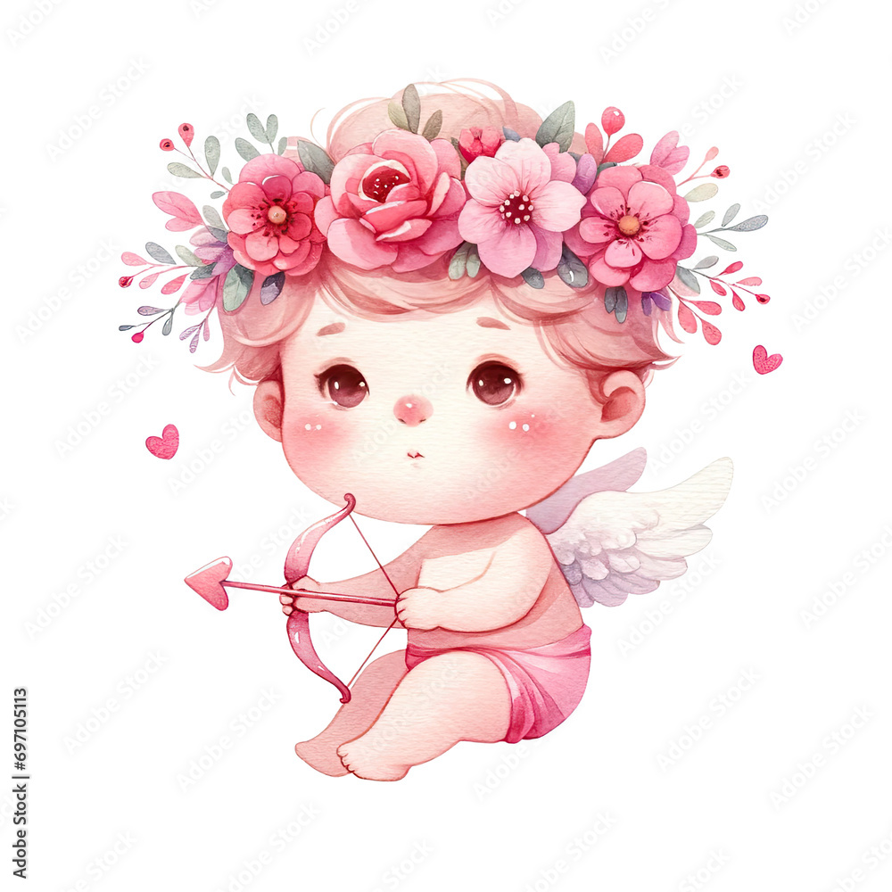 Whimsical Vintage Style Cupid Painting