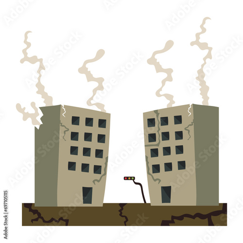 earthquake illustration with destroyed buildings