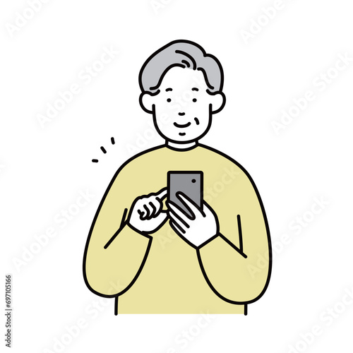 スマートフォンを操作するシニア男性のイラスト素材