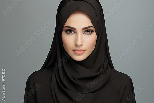 Portrait of a muslim woman wearing a black hijab photo