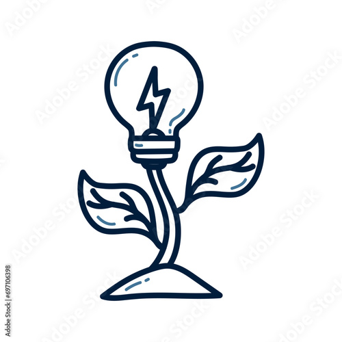 Hand drawn eco energy doodle line illustration. Eco energy icon vector. leaf, electric, nature