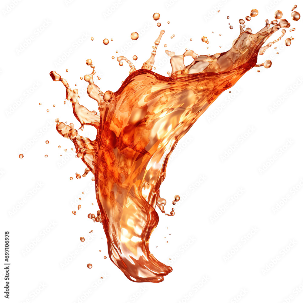 Refreshing cola drink with fizzy bubbles, featuring a lively splash on a clear background, perfect for summer refreshment, food and drink background