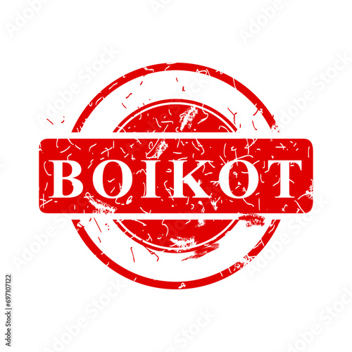 boikot, boycott in indonesia languange, simple vector circle rust dirty red simple vector rubber stamp effect