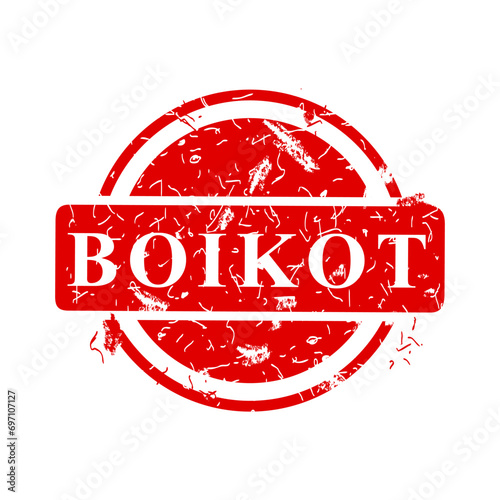 boikot, boycott in indonesia languange, simple vector circle rust dirty red simple vector rubber stamp effect