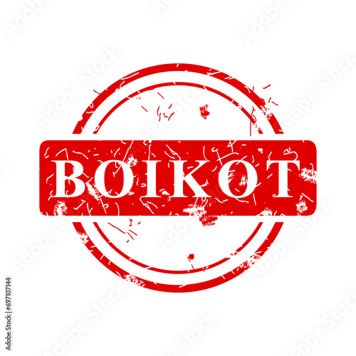 boikot, boycott in indonesia languange, simple vector circle rust dirty red simple vector rubber stamp effect