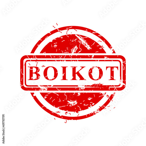 boikot, boycott in indonesia languange, simple vector circle rust dirty red simple vector rubber stamp effect