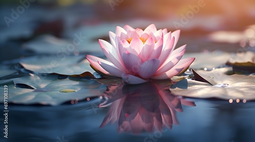 Exquisite lotus blossom floating on a serene pond