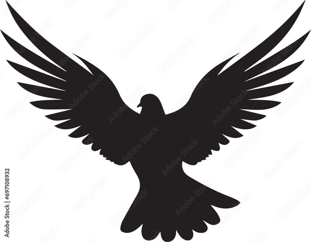 Obraz premium Dove silhouette flying on white background