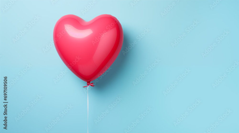 Vibrant Red Heart Balloon Soaring in Calm Blue Background
