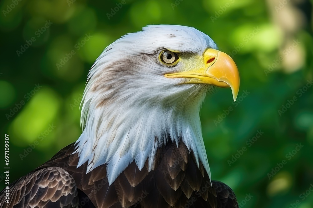 Obraz premium A close up of a bald eagle with a green background