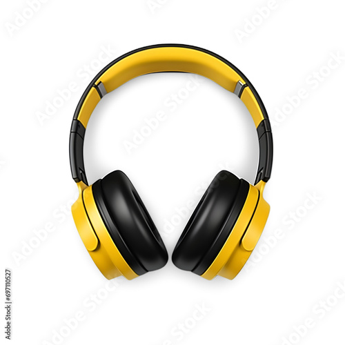 Yellow wireless headphones , isolated on Transparent background